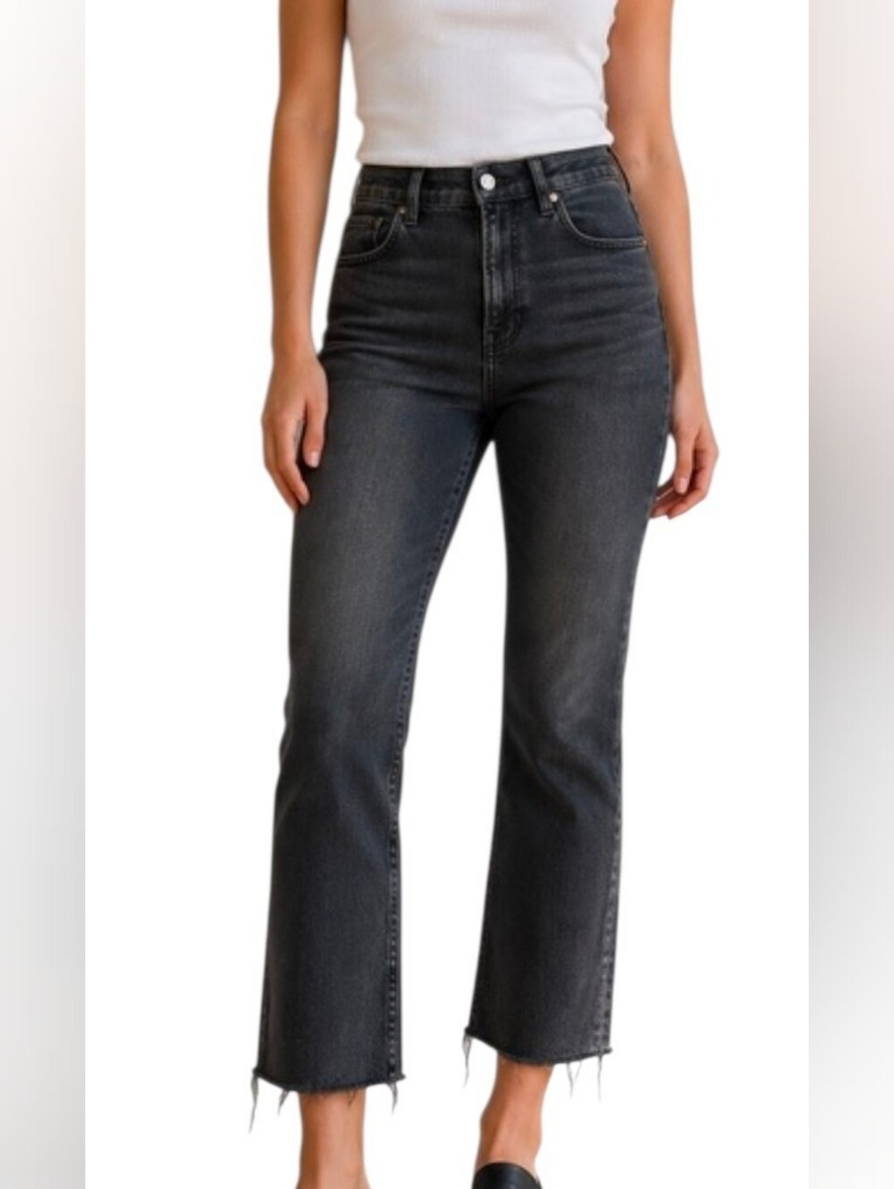 EVERLANE Faded Black The Kick Crop Frayed Hem Jeans - Size 31 Regular